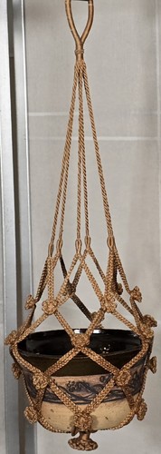 Vintage macrame hanging plant - macrame,